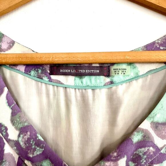Boden Limited Edition Silk Midi Dress Purple Green Polka Dots Size 6 - Picture 4 of 7